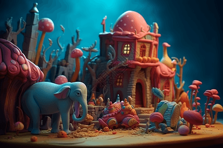 童话世界3D黏土模型背景图片