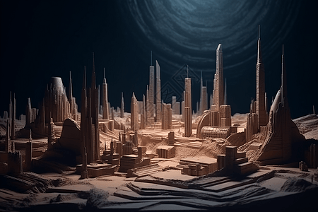 未来派城市景观的粘土模型图片