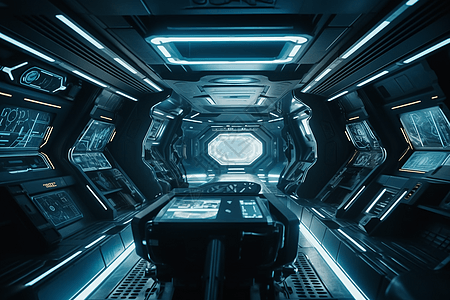 未来派宇宙飞船内部3D概念图背景图片