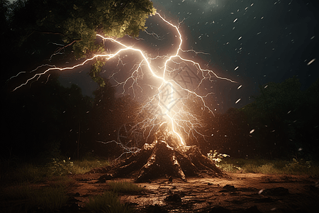 闪电雷击一棵树的场面图片