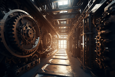 工业工厂制造互锁齿轮机械模型图片