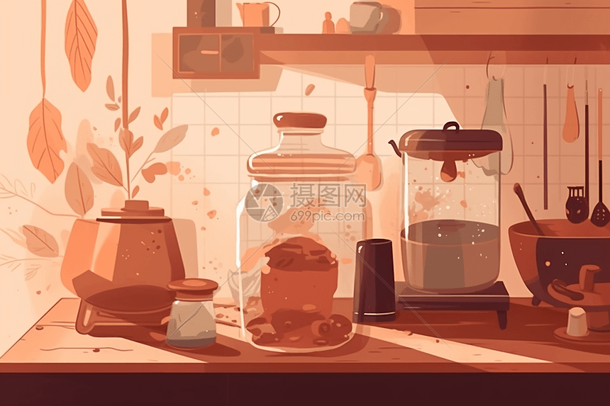 在舒适的厨房环境中酿造凉茶图片