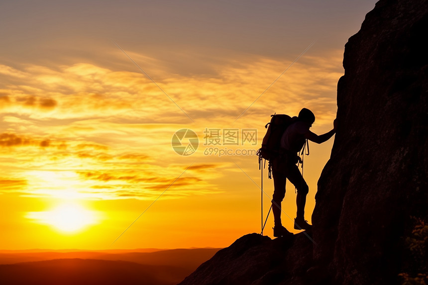 登山者的剪影图片