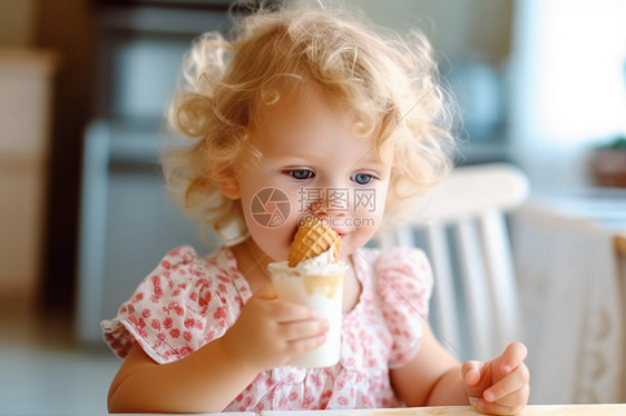 可爱的女婴吃华夫饼图片