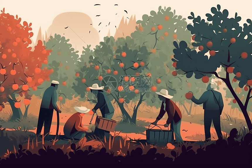 农民在果园里摘苹果图片
