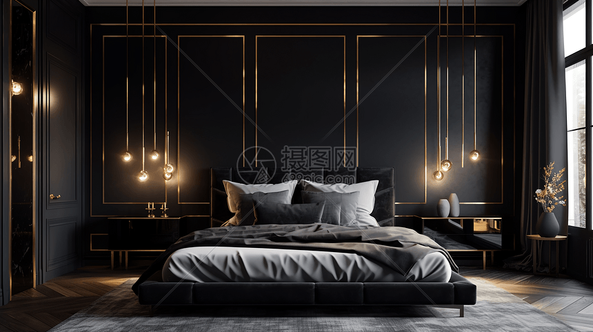 现代黑色卧室装修图片