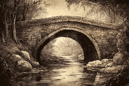 古桥墨水风格图片
