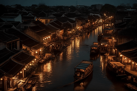 晚间的运河景象图片