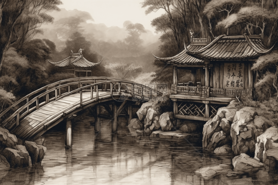 中式木桥图片