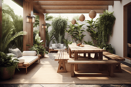 樱花灯笼热带雨林风格阳台装潢背景