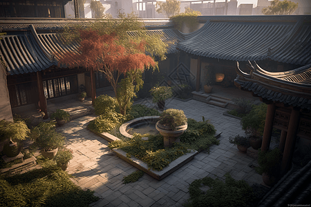 中国庭院背景图片