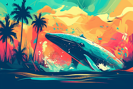 彩色海洋里的鲸鱼背景图片