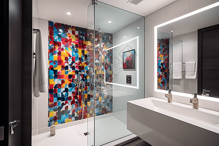 浴室的彩色墙砖图片