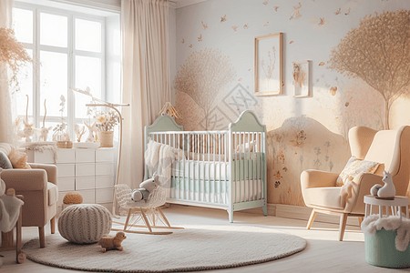 婴儿床和摇椅背景图片