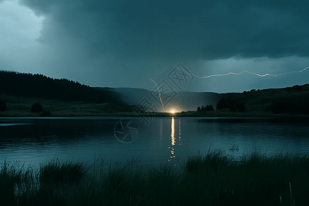 雷雨打破了平静的湖泊图片