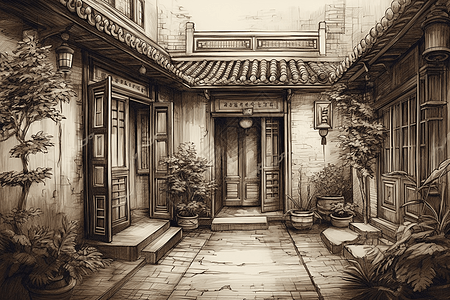 经典传统的中国庭院图片