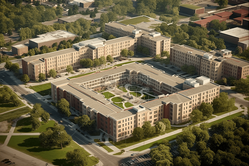 大学校园的鸟瞰图图片