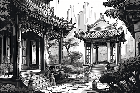 中国古老传统的庭院图片