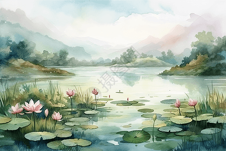 湖泊里美丽的莲花图片