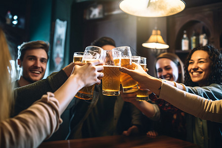 一群快乐的朋友在啤酒吧图片