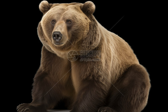 黑色背景一只棕熊图片