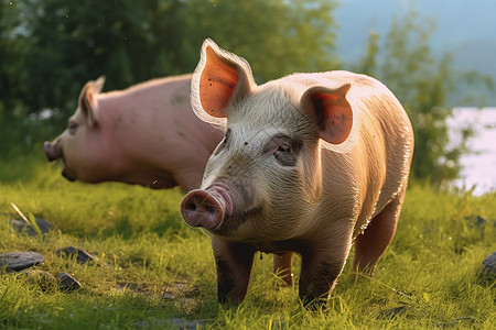 散养惬意的猪猪背景图片