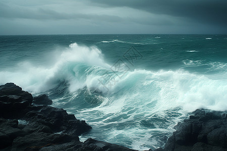 暴风雨中的海水图片