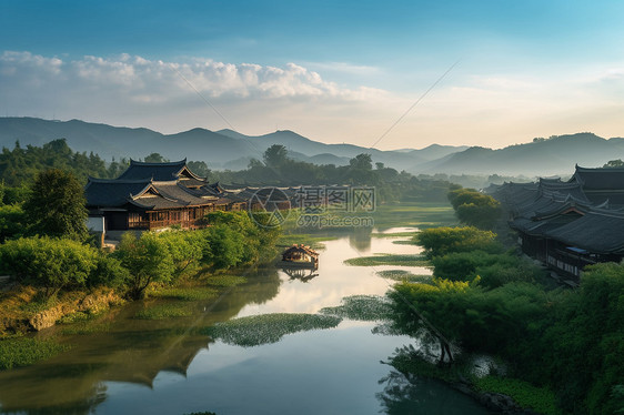 古镇山水图片