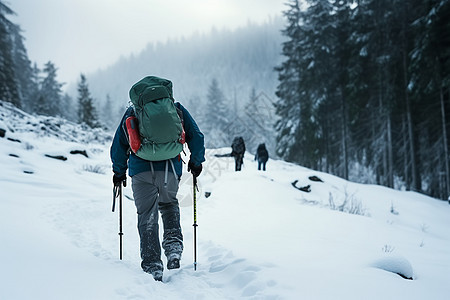 在寒冷雪地中行走的冒险者图片