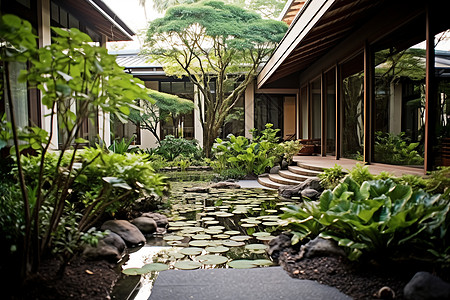现代中式园林现代中式庭院背景