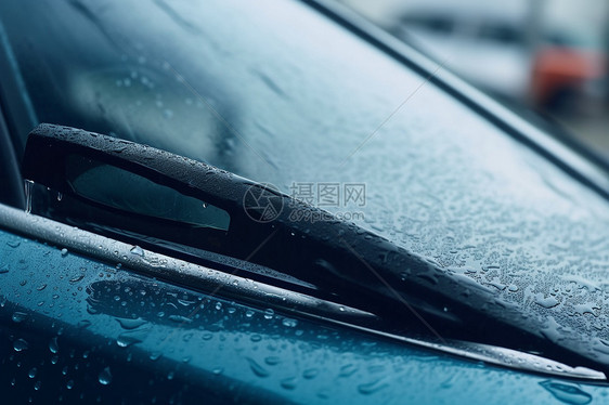 雨刷在挡风玻璃擦拭雨滴图片