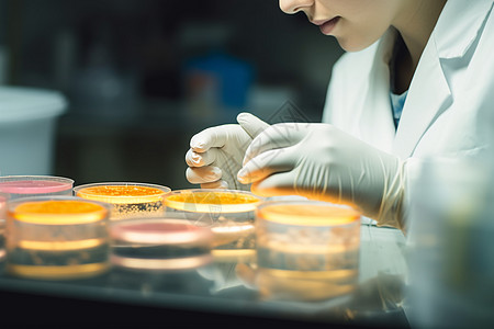 微生物菌科学家观察培养皿中的微生物背景