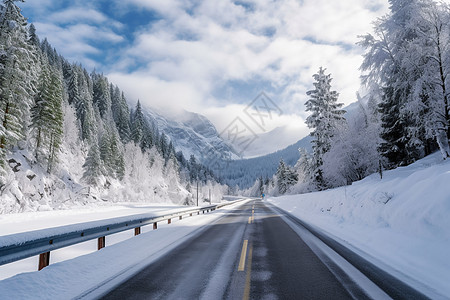 风光雪山白雪皑皑的公路背景