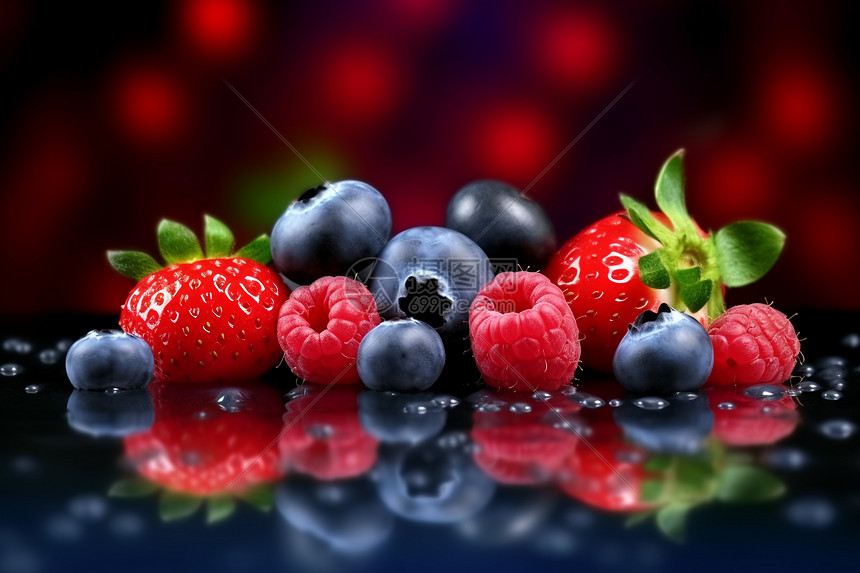 桌子上的蓝莓和树莓图片