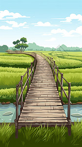 通往稻田深处的木桥高清图片