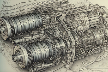 工业手绘汽车传动系统的手绘草图背景