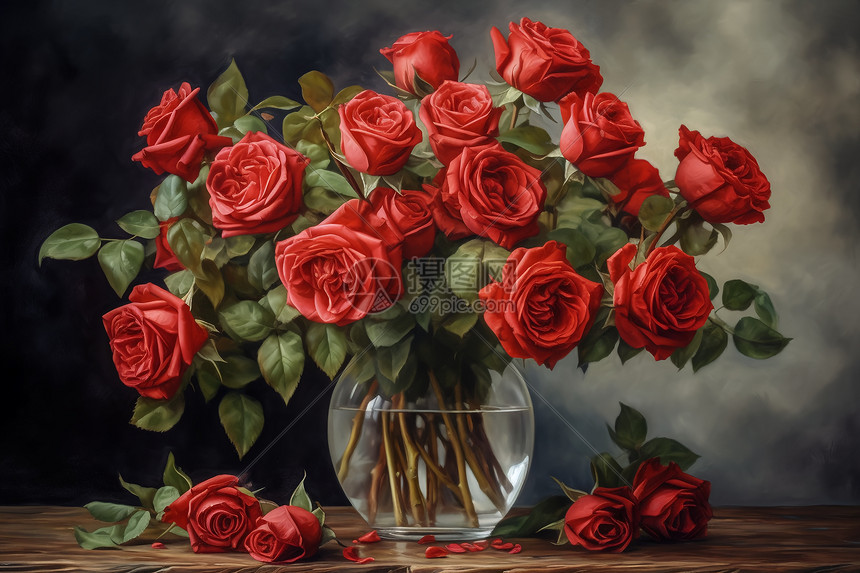 花瓶中的红玫瑰-图片