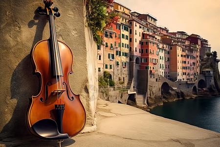 小提琴和建筑背景图片
