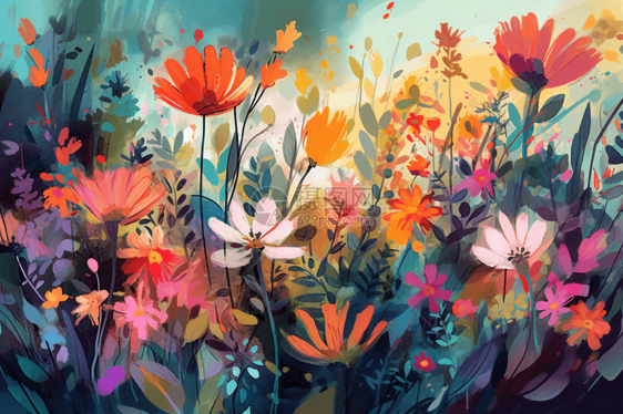 一束野花的彩色绘画图片