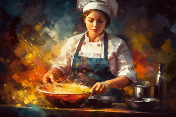 油画风格的女厨师图片