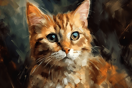 一幅小猫肖像油画图片