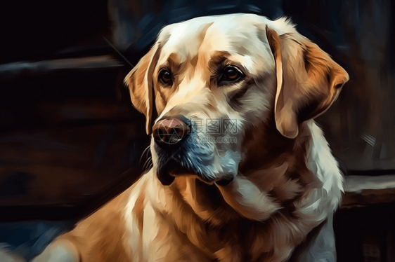 油画风格的金毛犬图片