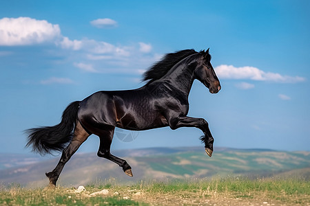草原上疾驰的马背景图片