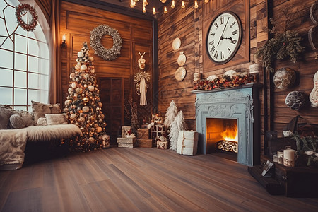 圣诞室内温暖装饰背景图片