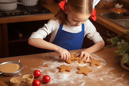 圣诞小女孩烘焙圣诞饼干的孩子背景