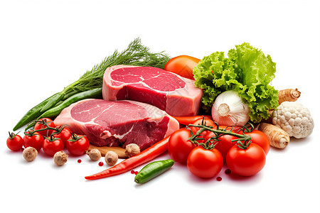 生猪肉和新鲜蔬菜图片