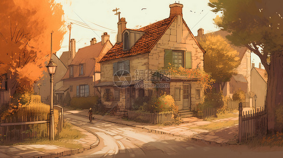 小镇的秋天风景图片