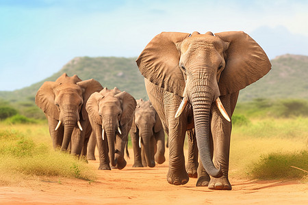 非洲丛林野外的大象背景
