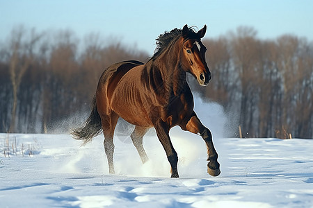 马在雪地上疾驰图片