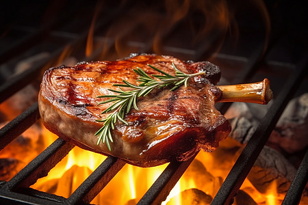 火焰烤架上的烤羊腿背景图片